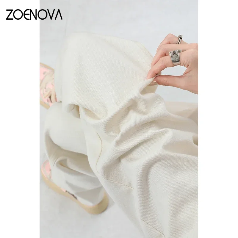 ZOENOVA 여성용 하이 웨이스트 스트레이트 와이드 레그 팬츠, 한국 빈티지 스트리트웨어, 헐렁한 청바지, 새로운 캐주얼 바지, Y2K 패션, 가을