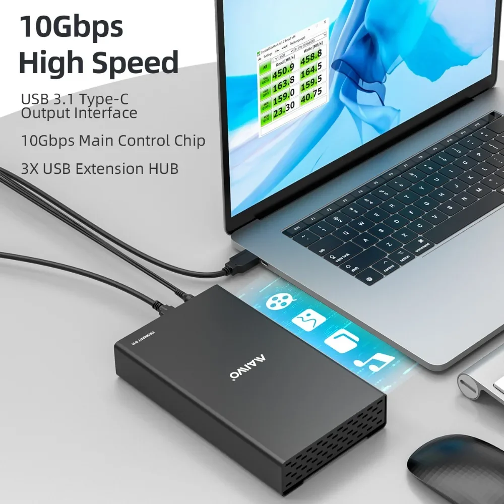MAIWO HDD Docking Station 10Gbps USB3.1 Type-C to SATA Drive Adapter Aluminum Case for 2.5 3.5 SSD HDD Dock Hard Drive Enclosure