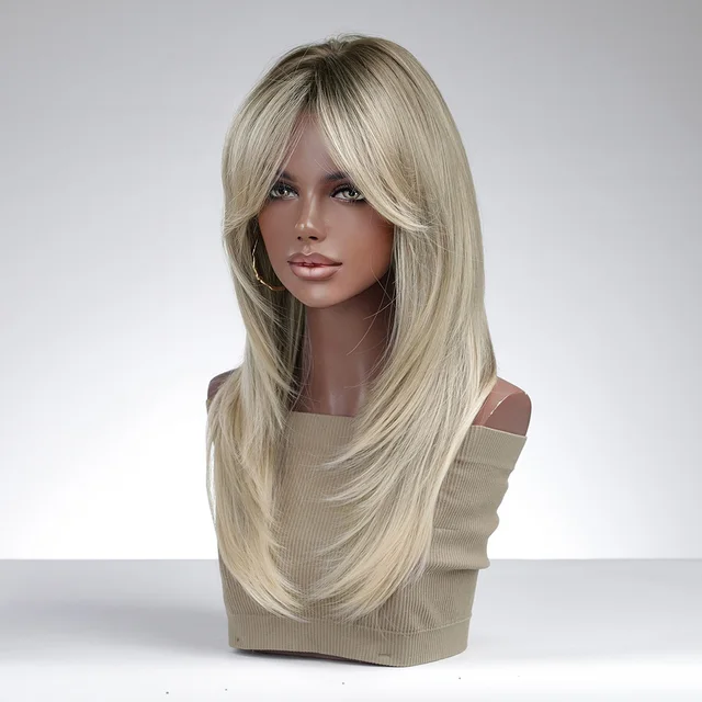 Long and straight, this high-quality synthetic wig with bangs is perfect for women who want to change up their look. It's designed to look natural and can withstand heat, making it suitable for daily wear - Image 4