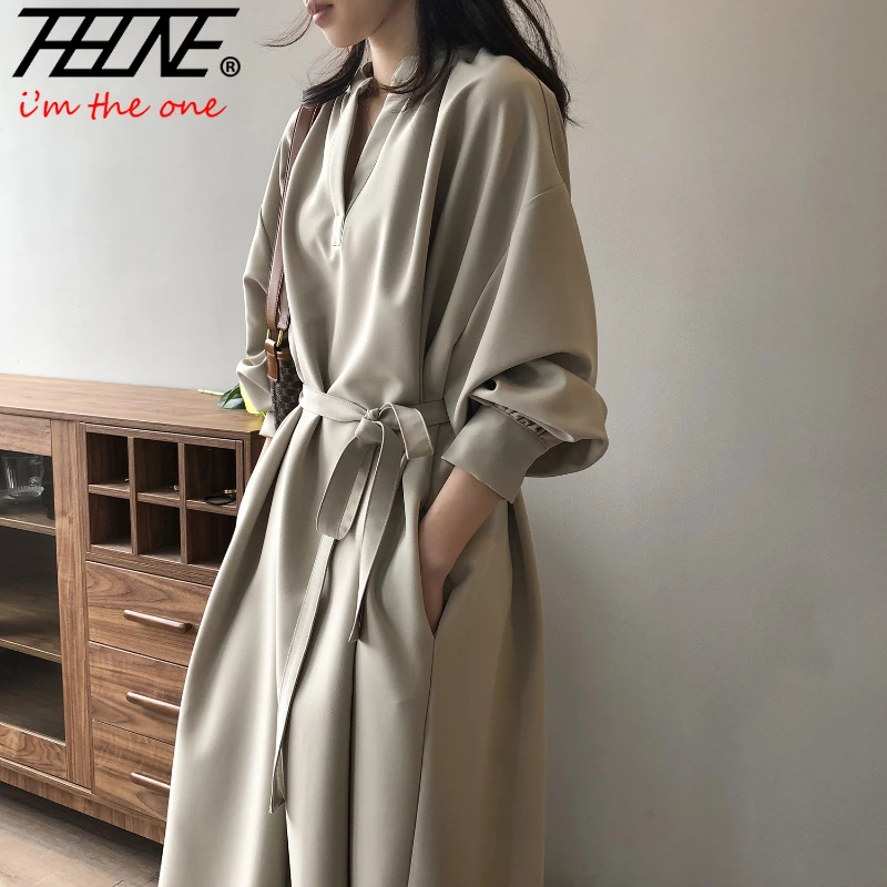 

Dresses for Women 2023 Autumn Winter Loose Long Sleeve Loose vestido feminino Casual Vintage Solid Maxi V-Neck Cotton Vestidos