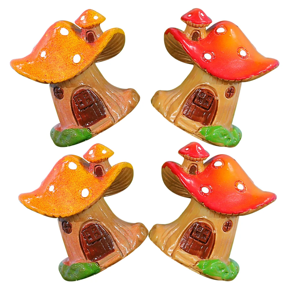 

4 Pcs Decorate Mushroom House Decoration Ornament Figurine Statue Resin Mini Mushrooms Ornaments