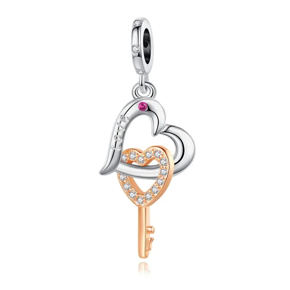 Romantic Tower & Love Lock Key Charms Beads Fit DIY 925Sterling Silver Bracelet Necklace Women Birthday Anniversary Jewelry Gift