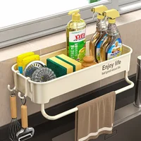 Kitchen Sink Drain Rack Organizer ABS Plastic Self-draining Sink Shelf Soap Sponge Holder Dishcloth Towel Rack Filter Basket 1