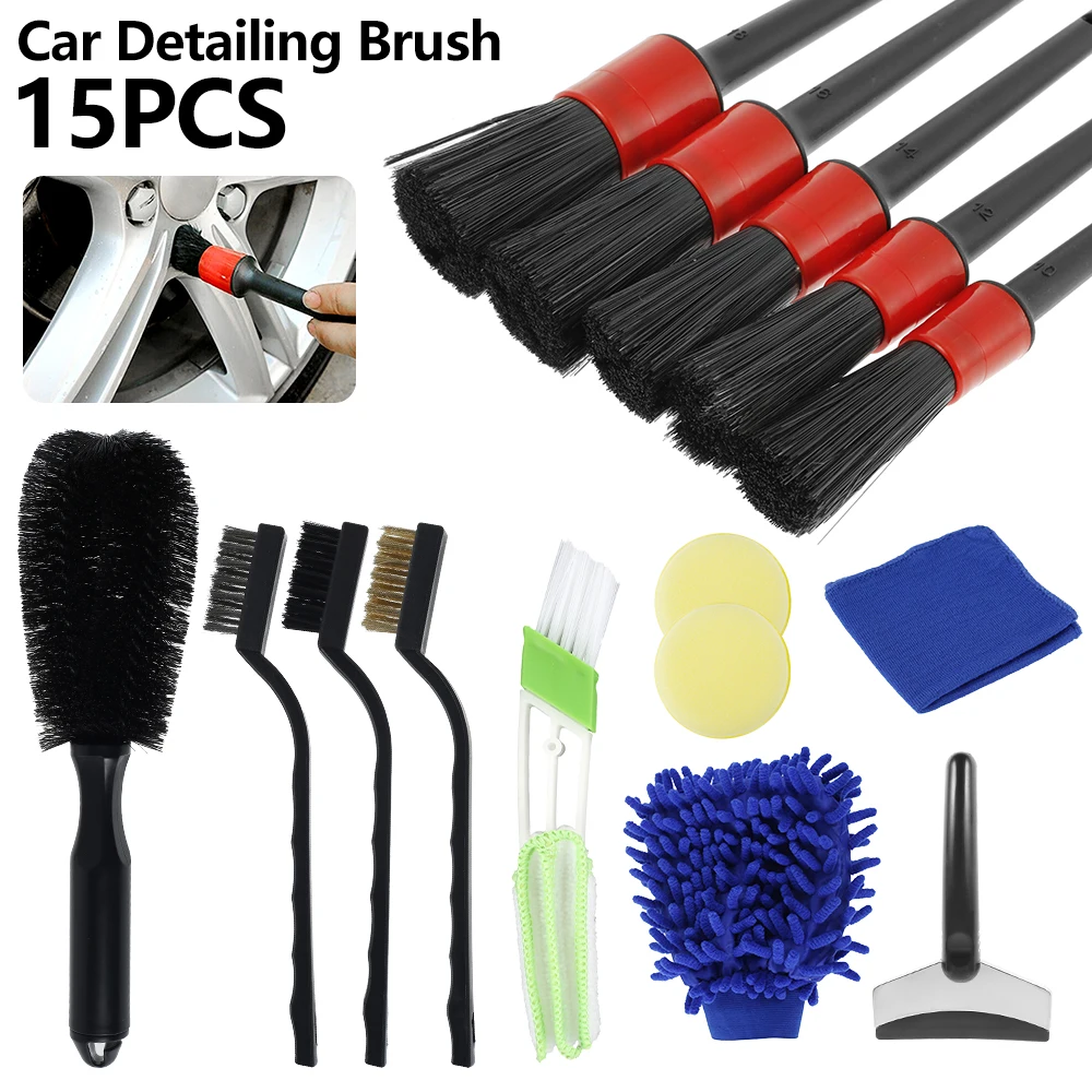 Auto Cleaning Brush Kit 15pcs/set Exterior Interior Car Detail Kit Wash  Supplies For Cleaning Automobile Interior Exterior And - AliExpress