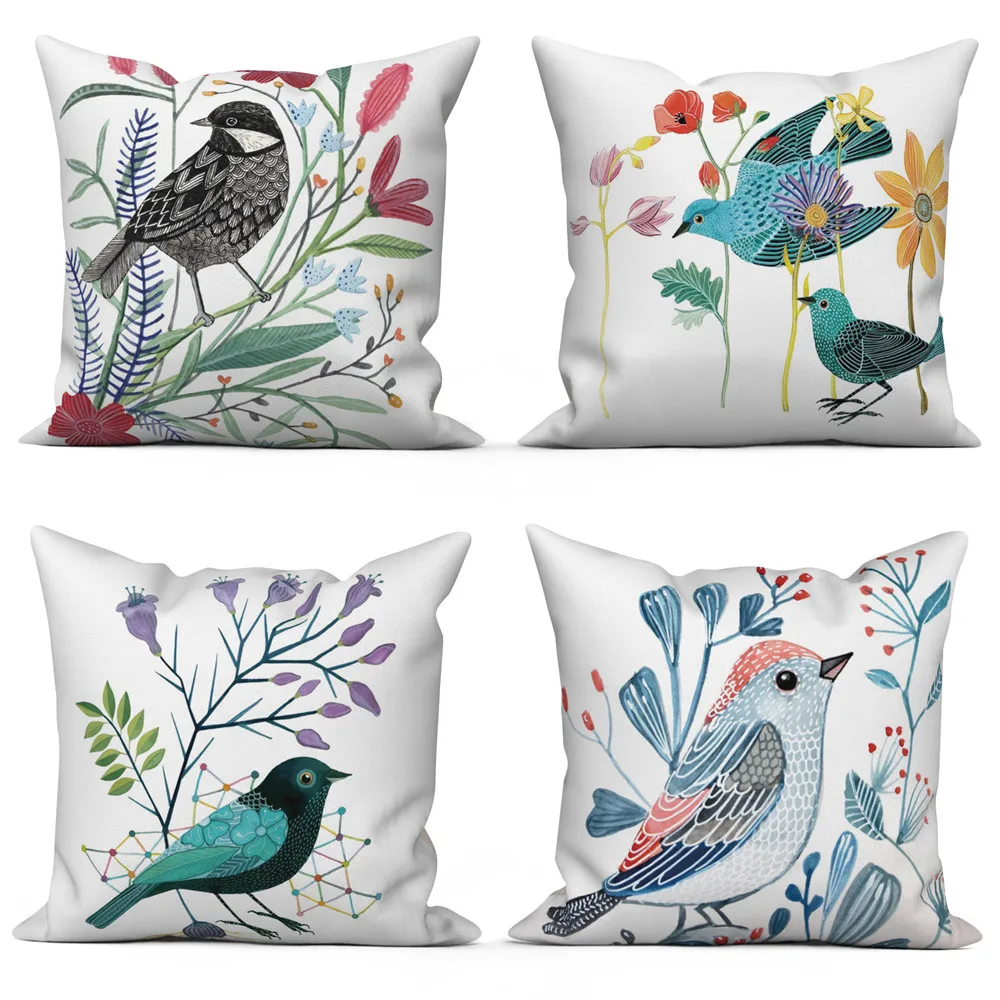 

Throw Pillow Cover Home Decor Sofa Decorative Bird Flower Painting Cushion