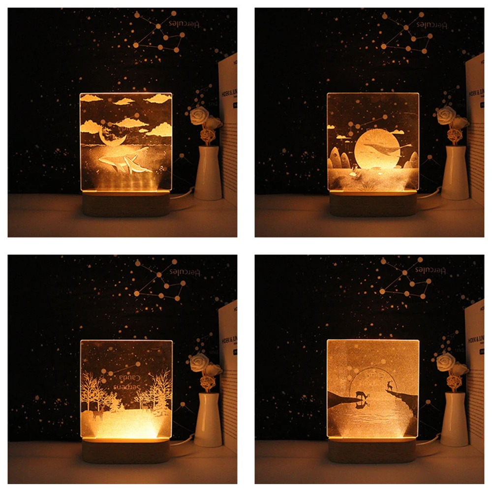 LED Light Display Base Wooden Lighted 3D Night Light Base 5 LED Handmade Resin Art Crystal For Home Decor Ornament