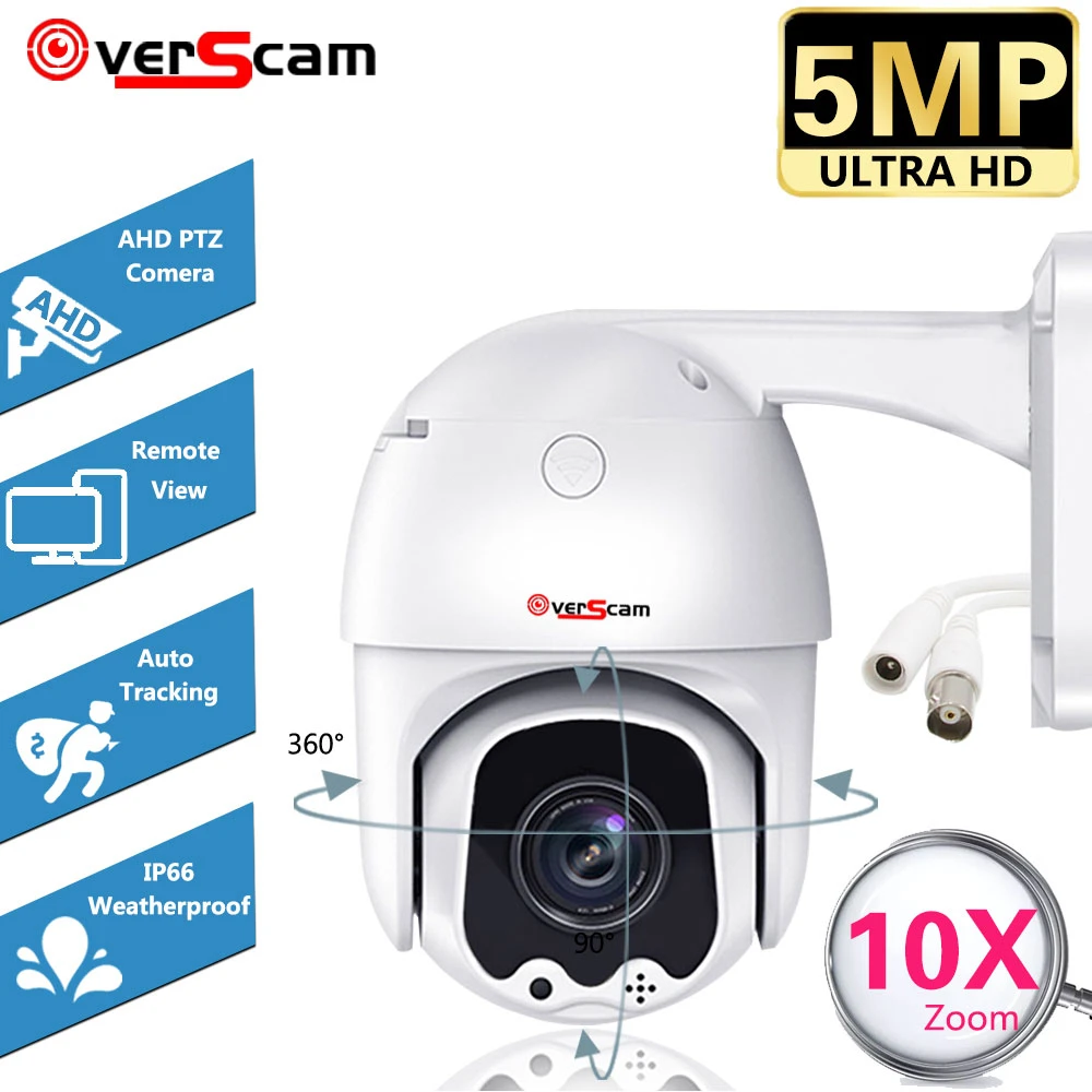 Wired Cctv 10x Ptz Zoom Analog Camera 5mp Outdoor Night Vision Video Surveillance Security