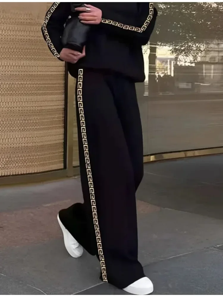 Missuoo 2025 الربيع عارضة بانت مجموعات للنساء الجانب مخطط فضفاض صالح البلوز دعوى الوقوف طوق قميص أعلى والسراويل عالية الخصر