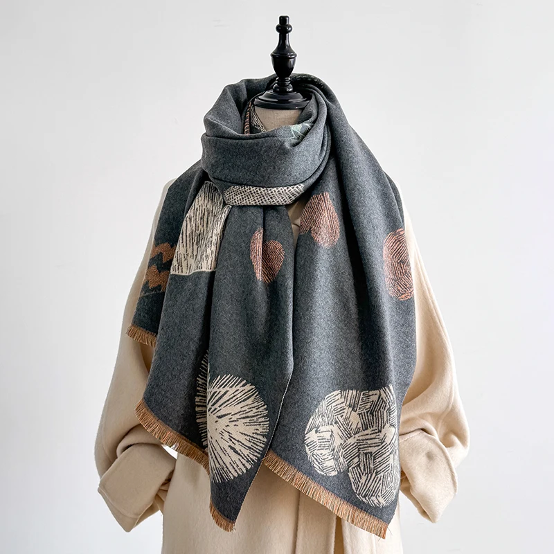 Fashion Women's Faux Cashmere Winter Wrap Vintage Printed Tasseled Scarf Warm Shawl Stylish Accessory Perfect For Winter Outfits
