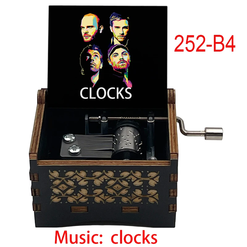 Antique Engraved Wooden Music Box Gift with Wind-Up Mechanism