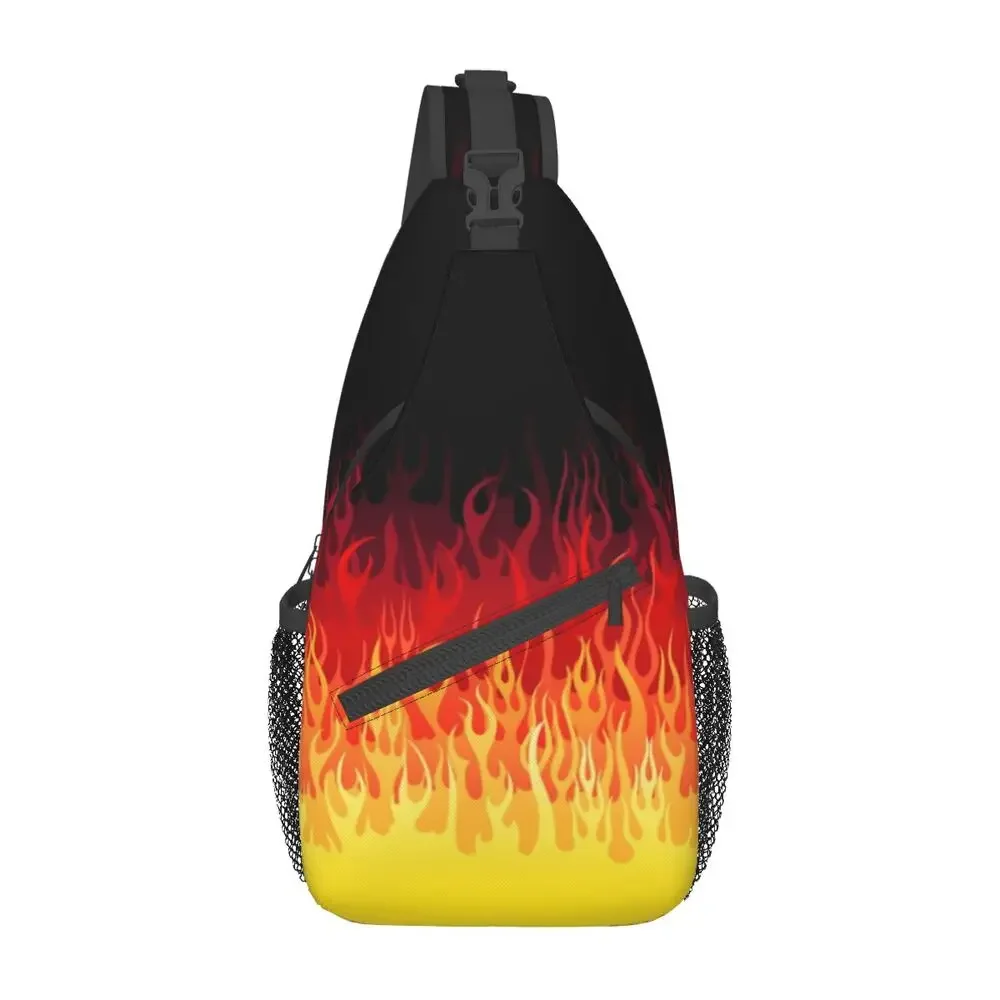 

Customized Red Burning Fire Racing Flames Sling Bags Men Cool Shoulder Crossbody Chest Backpack Traveling Daypack