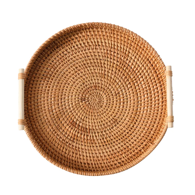 Hand Woven Rattan Dish, Fruit Bowl, Snack Basket Storage, Kitchen Supplies, Bread, Biscuit Tray, Bamboo Basket, Service Plate 6