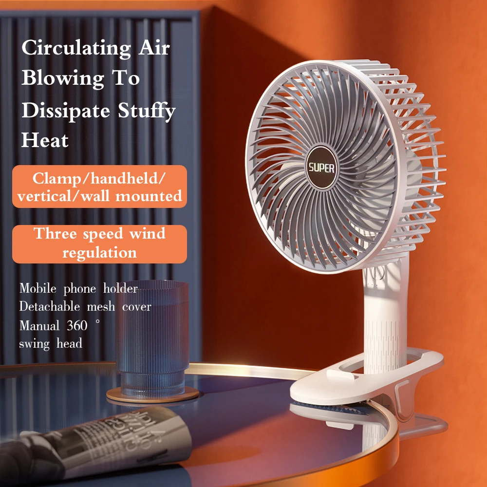 Clip Cooling Fan Rechargeable Portable Desktop Clip Fan 1200mAh 3 Speed Adjustable Angle Wall Mounted Fan Ventilator Cooler 2