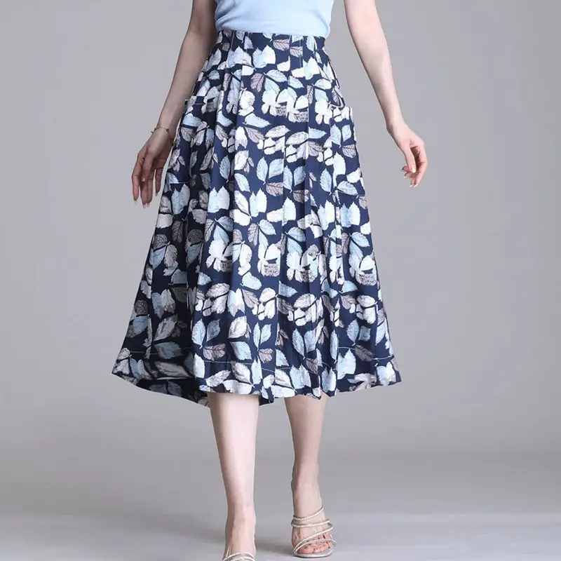 2024 New Summer Fashion Elegant Temperament Commuting Style High Waisted Slimming Print Loose Oversize Five Point Wide Leg Pants