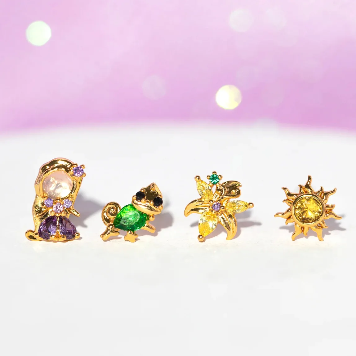 

4 Piece Disney Princess Collection 925 Silver Beautiful Rapunzel Ear Studs Cute Fashion Metal Jewelry Suitable for Girl Gifts