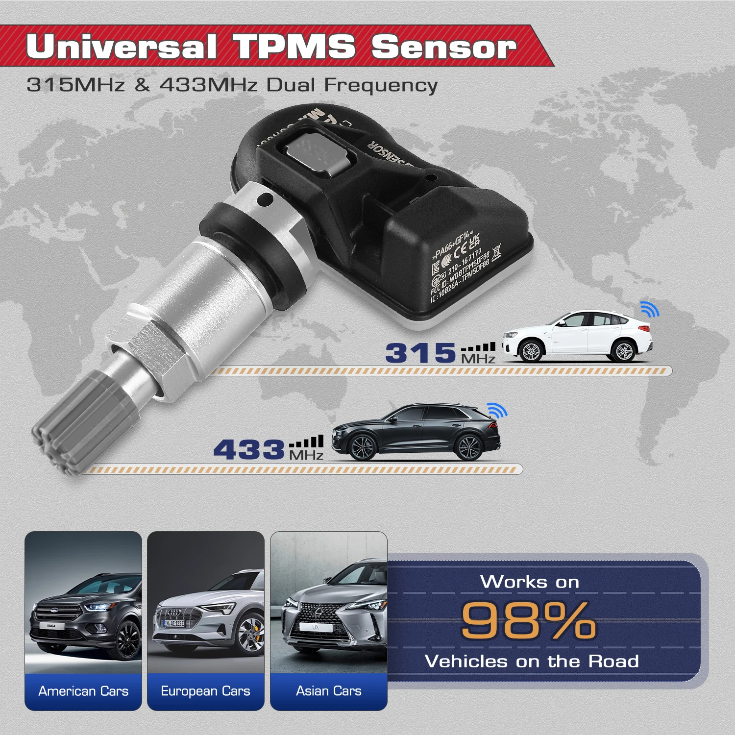 Tire Pressure Monitor Autel 2in1 MX-Sensors TPMS Car Tire Sensor 433MHZ 315MHZ Clone-able Programming Work with TS501 TS508 Russian