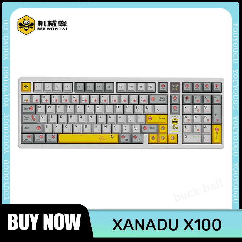 

Bee With T&I X100 Mechanical Keyboard Bluetooth Wireless 3 Mode Aluminium Keyboard Gasket Low Latency Rgb Hot-Swap Game Keyboard