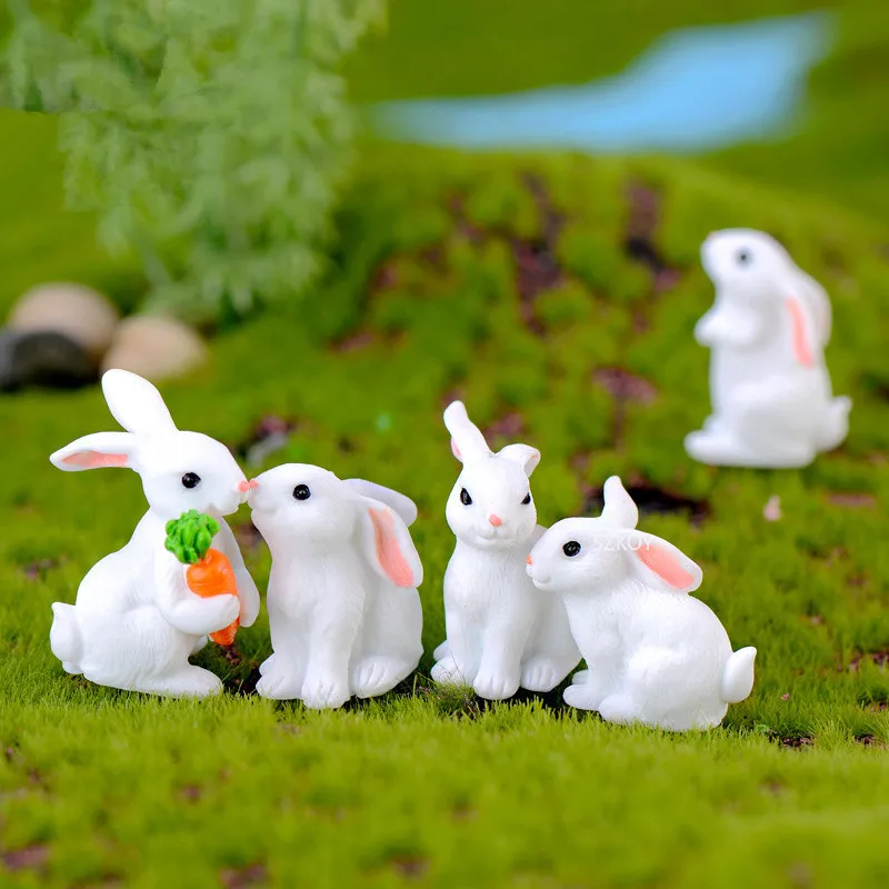 1 Pcs 12 Style Cute Rabbit Easter Decoration Miniature Hare Animal Figurine Resin Craft Mini Bunny Garden Ornament |