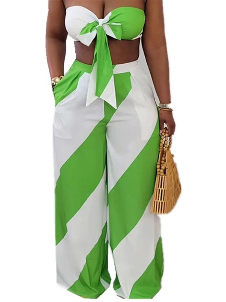Wmstar Two Piece Set Women Wholesale New Woman Clothing Sexy Strapless Fashionable Printed Set Loose Wide Leg Pants Matching