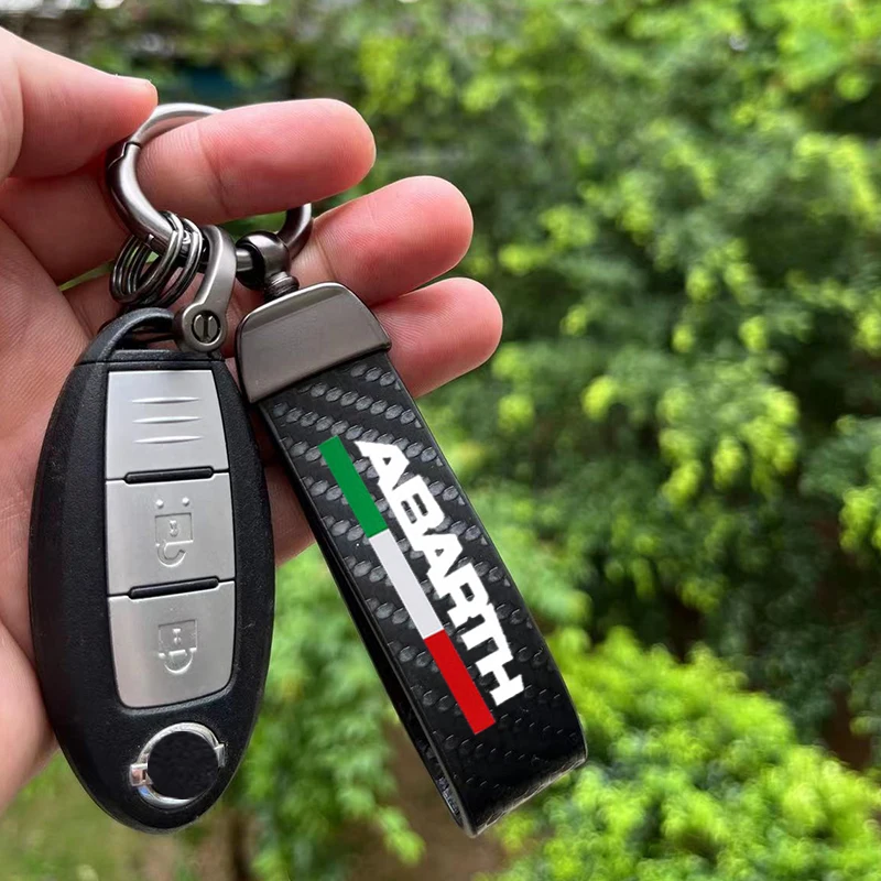 Portachiavi Con Struttura A Ferro Di Cavallo In Fibra Di Carbonio In Pelle Per Auto Per Fiat Abarth 595 Abarth 500 Abarth 124 Spider