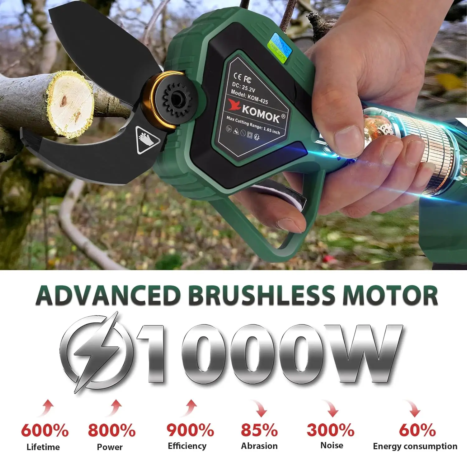 Professional Cordless Electric Pruners Battery Powered Tree Branch Cutter with 2 Rechargeable 2 A 5