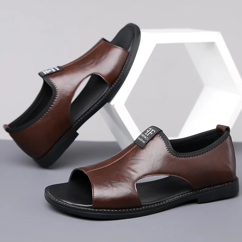 Sandals for Men Brand Casual Shoes 2026 Fashion Men's Slippers Comfortable Beach Shoes High Quality Leather Men Flat Sandals