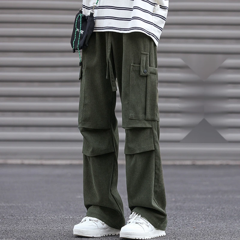 Winter corduroy oversized men's pants, loose plush and thickened work clothes pan's street versatile wide leg_voghion.com