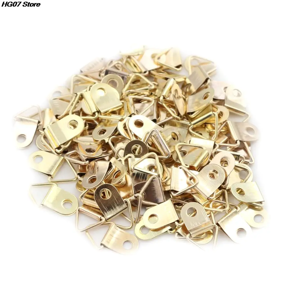 10/100PCS Golden Triangle D-Ring Hanging Picture oil Painting Mirror Frame Hooks Hangers hanging hooks picture frame hangers wall hooks