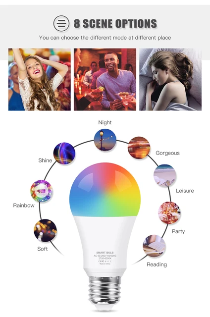 Bombilla inteligente WiFi LED lámpara E27 RGB 2700K cromoterapia   Alexa Google Home