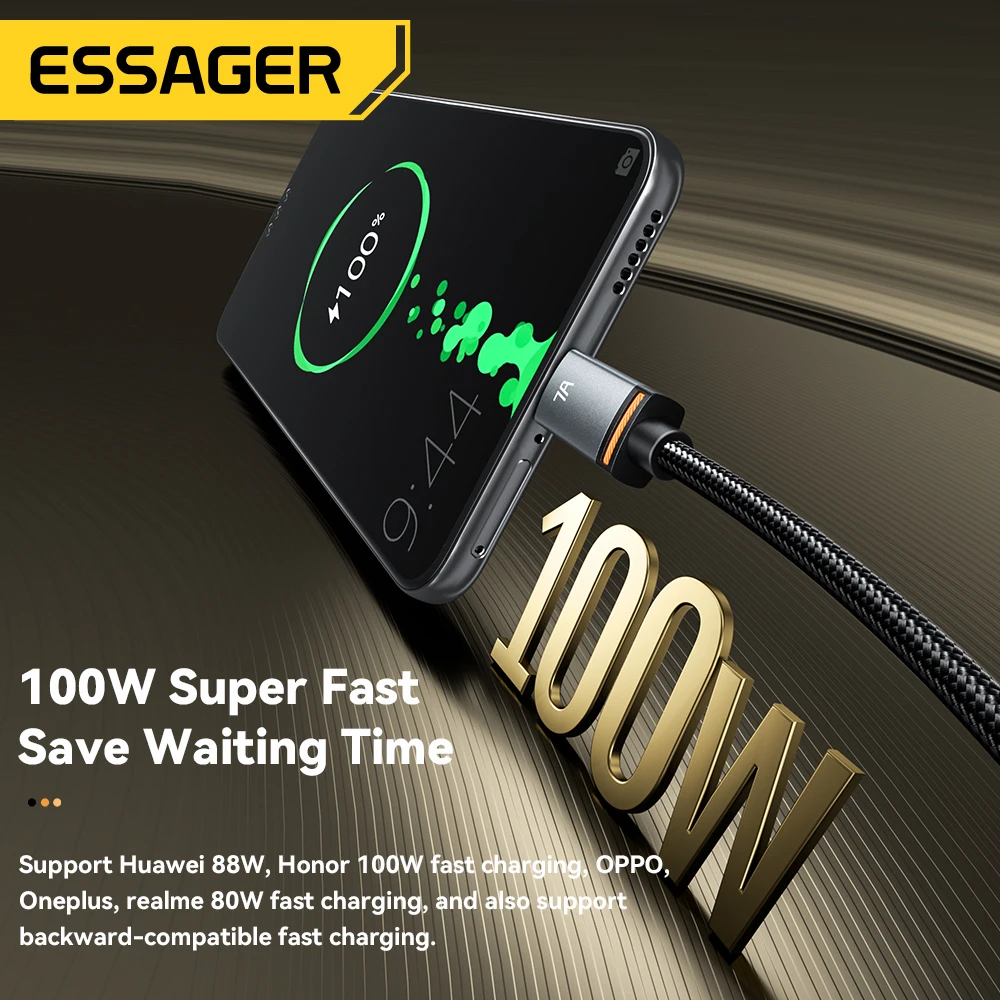 Essager 2 in 1 7A USB A to Type C to Lighting Cable 100W PD Fast Charging For Macbook iPhone16 15 14 Samsung Xiaomi Huawei Honor