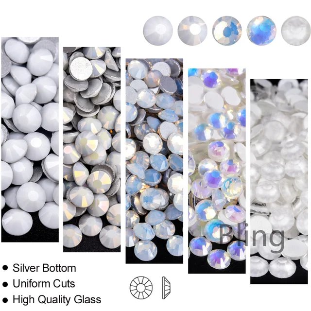 Bling White Series Non Hotfix Rhinestones Super Quality Glitter SS3-SS30 Flatback Gemstones for Nails Accessories Manicures