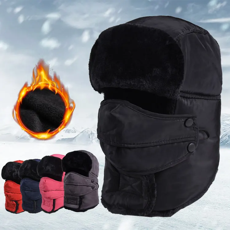 

Men Women Balaclava Bomber Hats For Winter Thick Velvet Warm Earflap Ski Cap Male Female Outdoor Windproof Thermal Lei Feng Hat