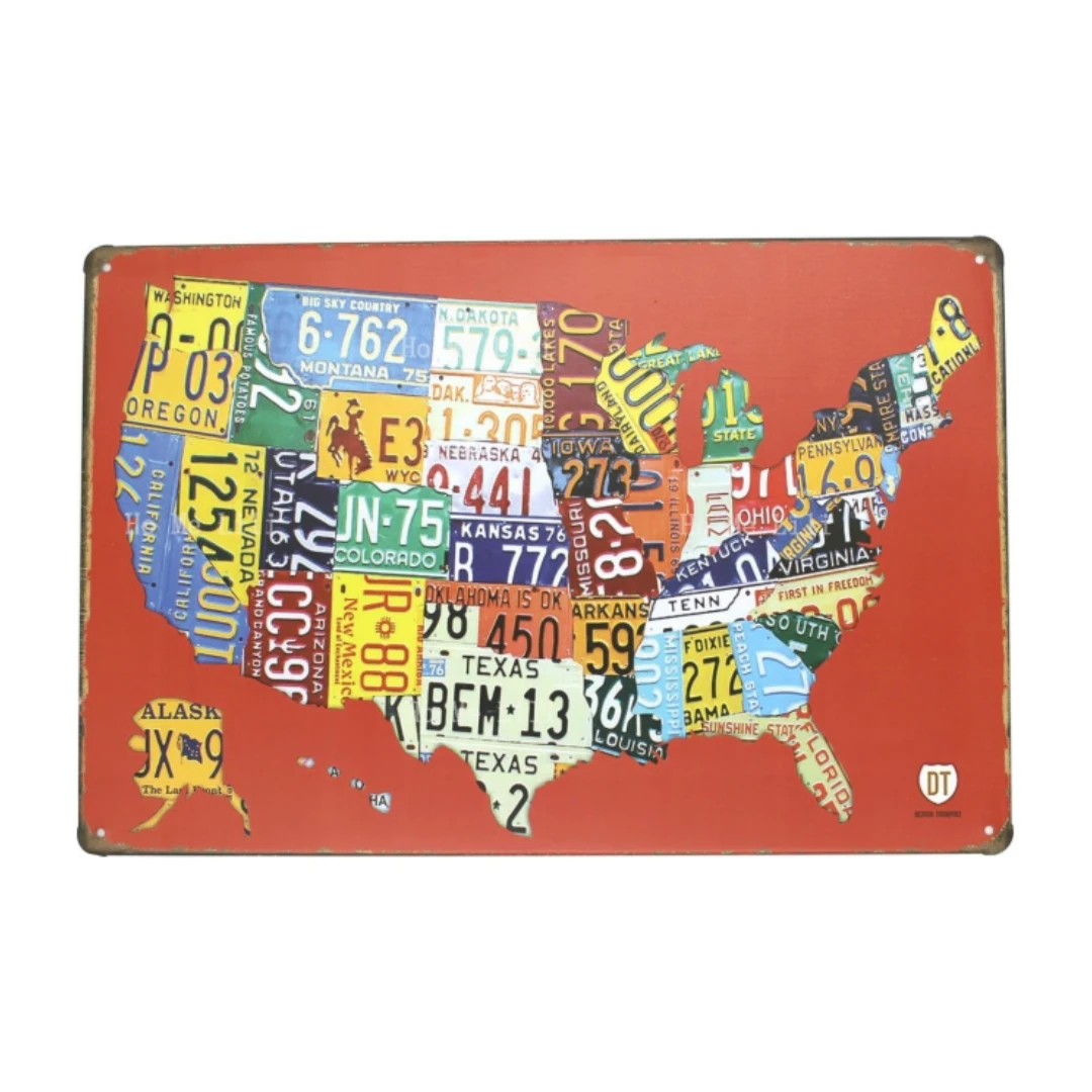 Red Usa Map Road 66 Targa Targa In Metallo Targa Poster Garage Bar Home Metal Vintage Plaque Wall Decor