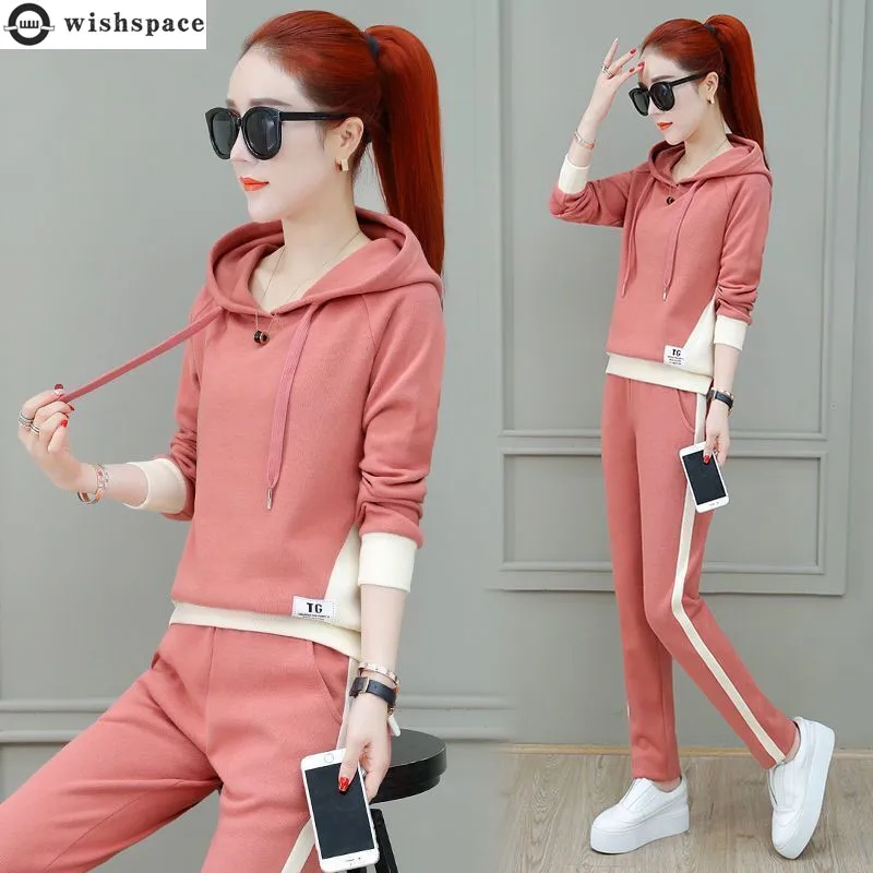 Casual Sportswear Suit Women's Spring Autumn New Korean Version Loose Hooded Top Long Sleeve Trousers Fashion Two-piece Set