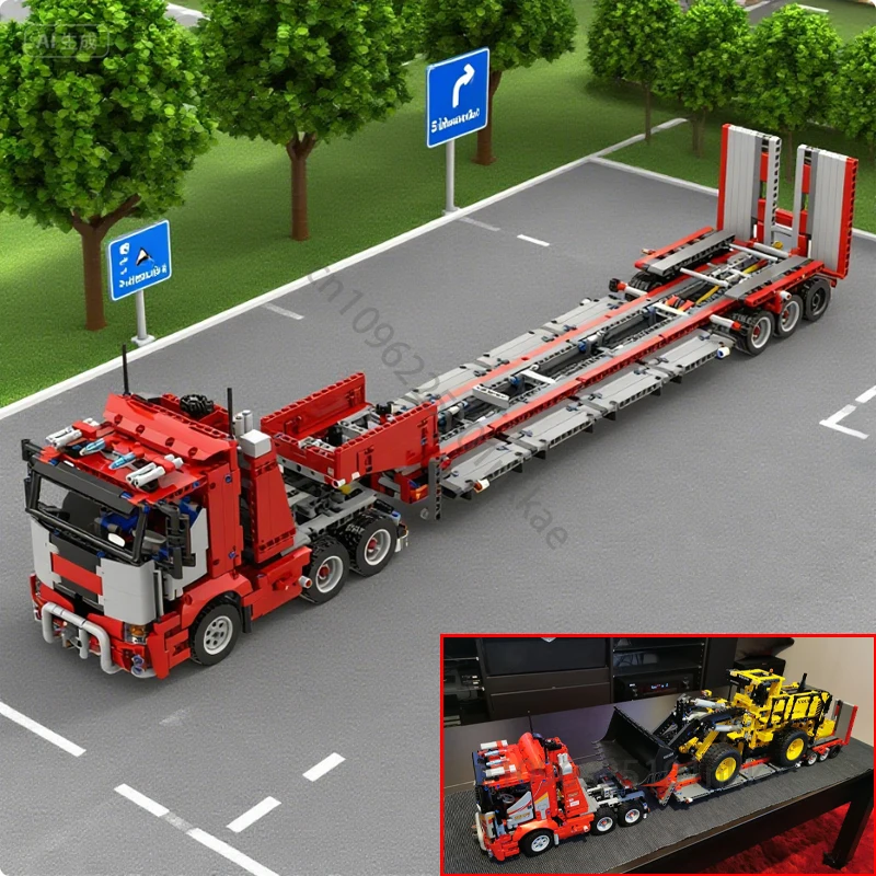 MOC Heavy Duty Lkw Anhänger Mit V6 Motor Kompatibel 42030 L350F Radlader Lkw Baustein DIY Ziegel Kinder Spielzeug Geschenk