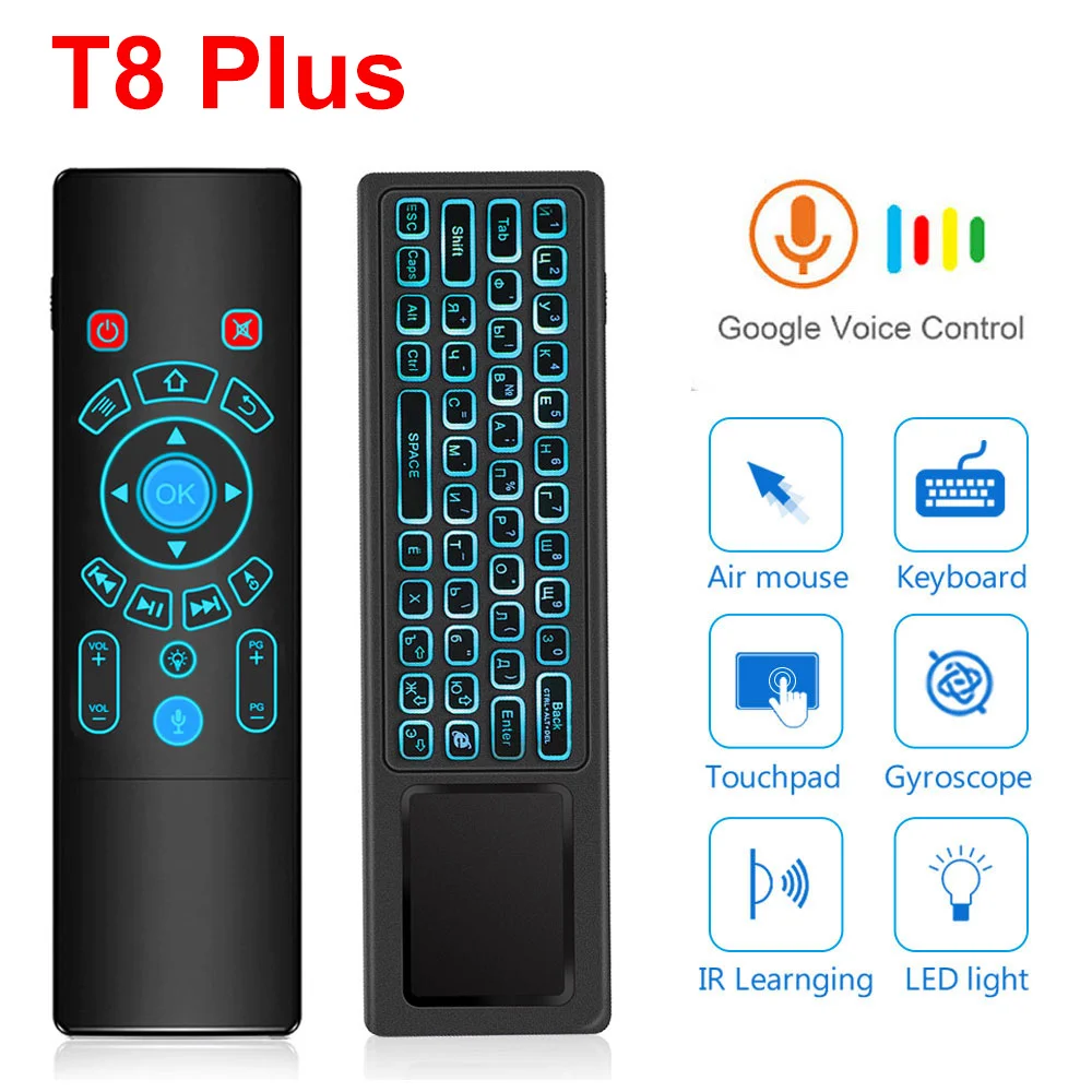 

Пульт дистанционного управления VONTAR T8 Plus с подсветкой, 2,4 ГГц, Air mouse, беспроводная клавиатура и сенсорная панель, голосовое управление, для ТВ-приставки Android, мини-ПК, проектора