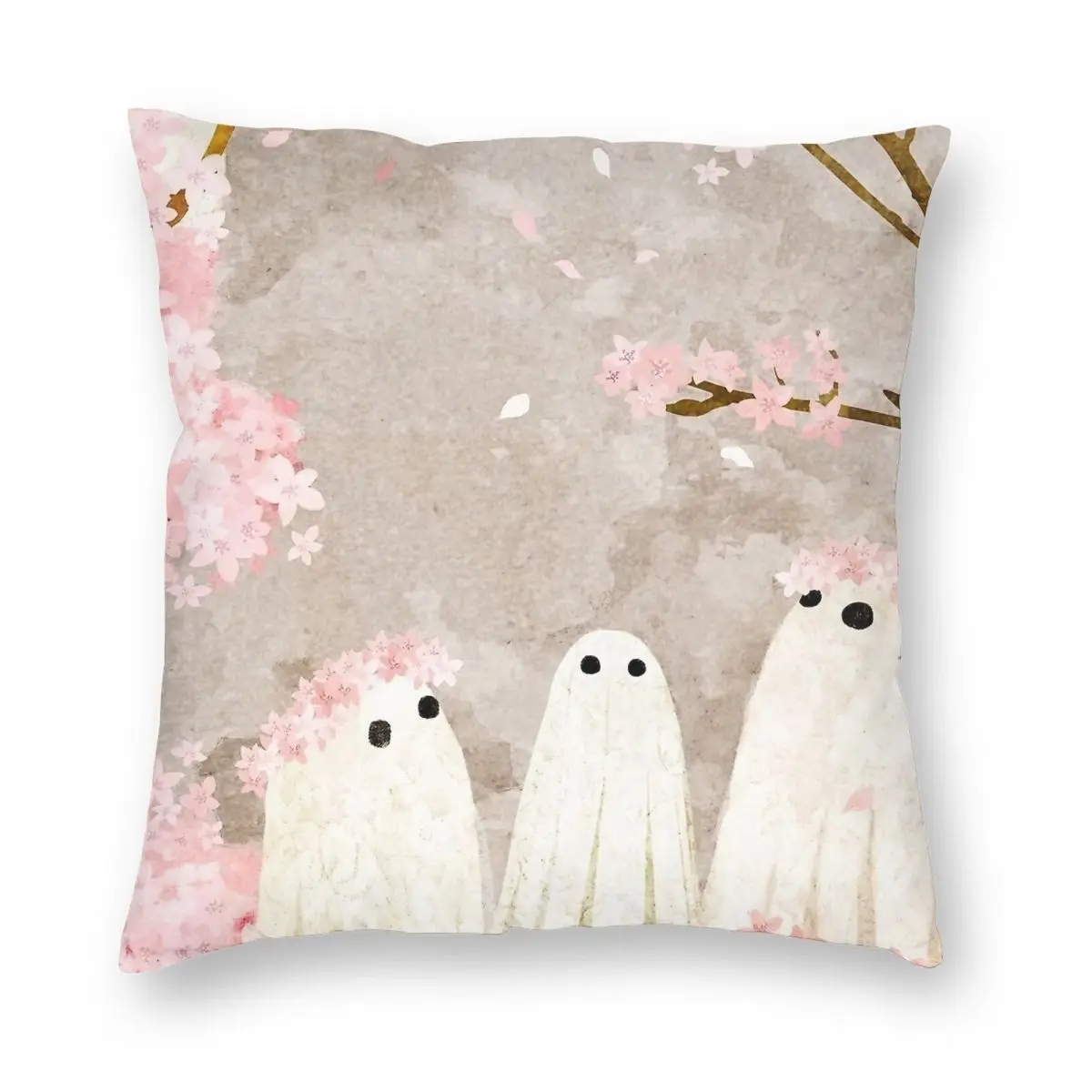 

Pink Flowers Ghost Halloween Pillowcase Printed Cushion Cover Decor Cherry Blossom Party Pillow Case Cover Home Square 40X40cm