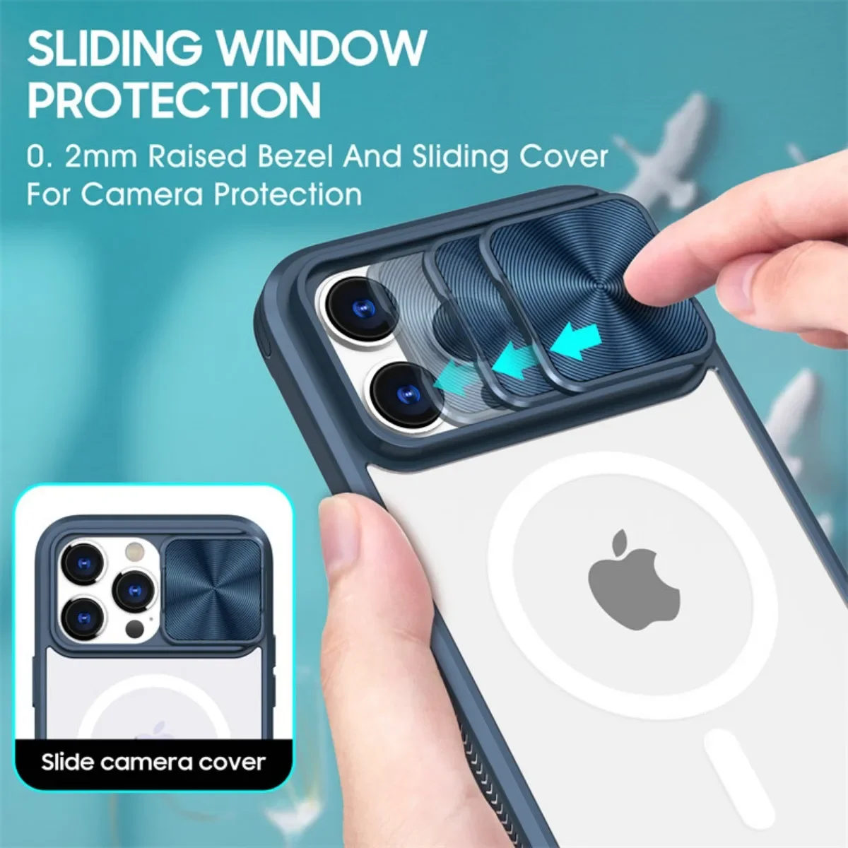 Magnetic Wireless Charging Shockproof Case with Slide Camera Lens Protection