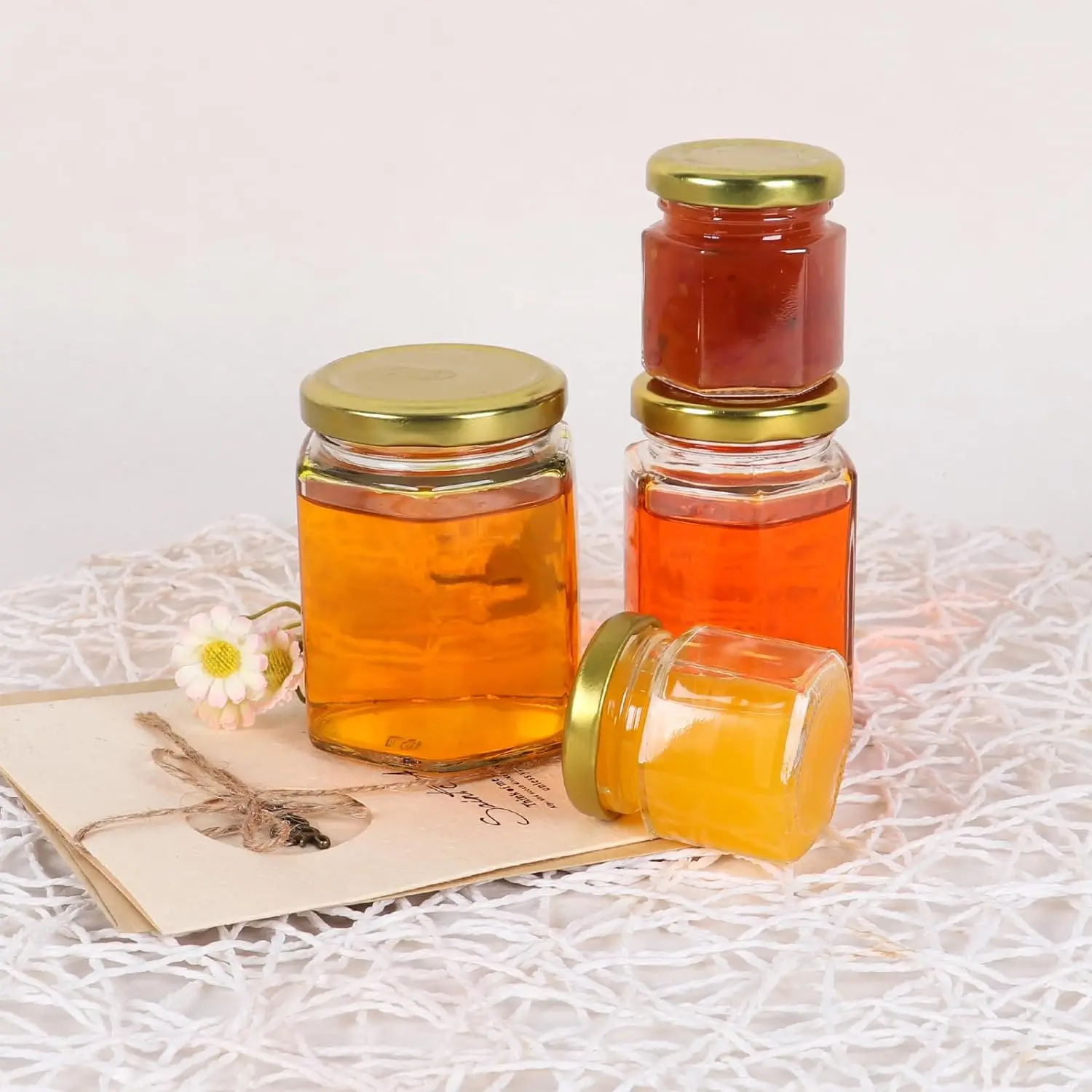 Mini Glass Honey Jar, Small Honey Container with Wooden Dipper, Bee Pendants, Stickers, Dishwasher Safe, Canning Jars 5