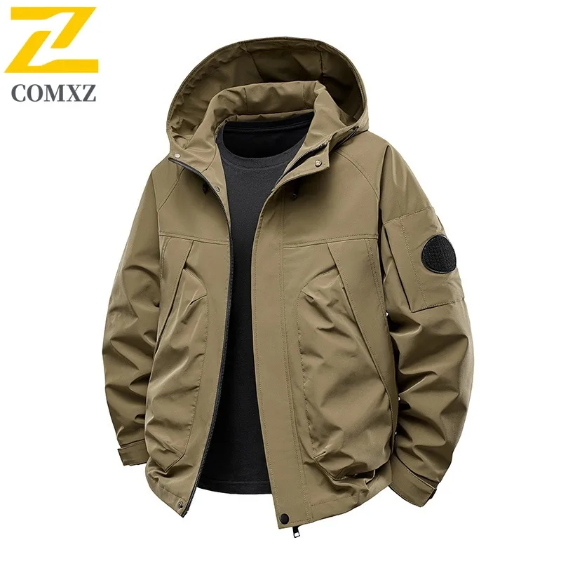 COMXZ Men Autumn New Jacket Casual Outdoor Mountaineering Wear Resistant Coat Premium Hooded Biking Lightweight Windbreaker