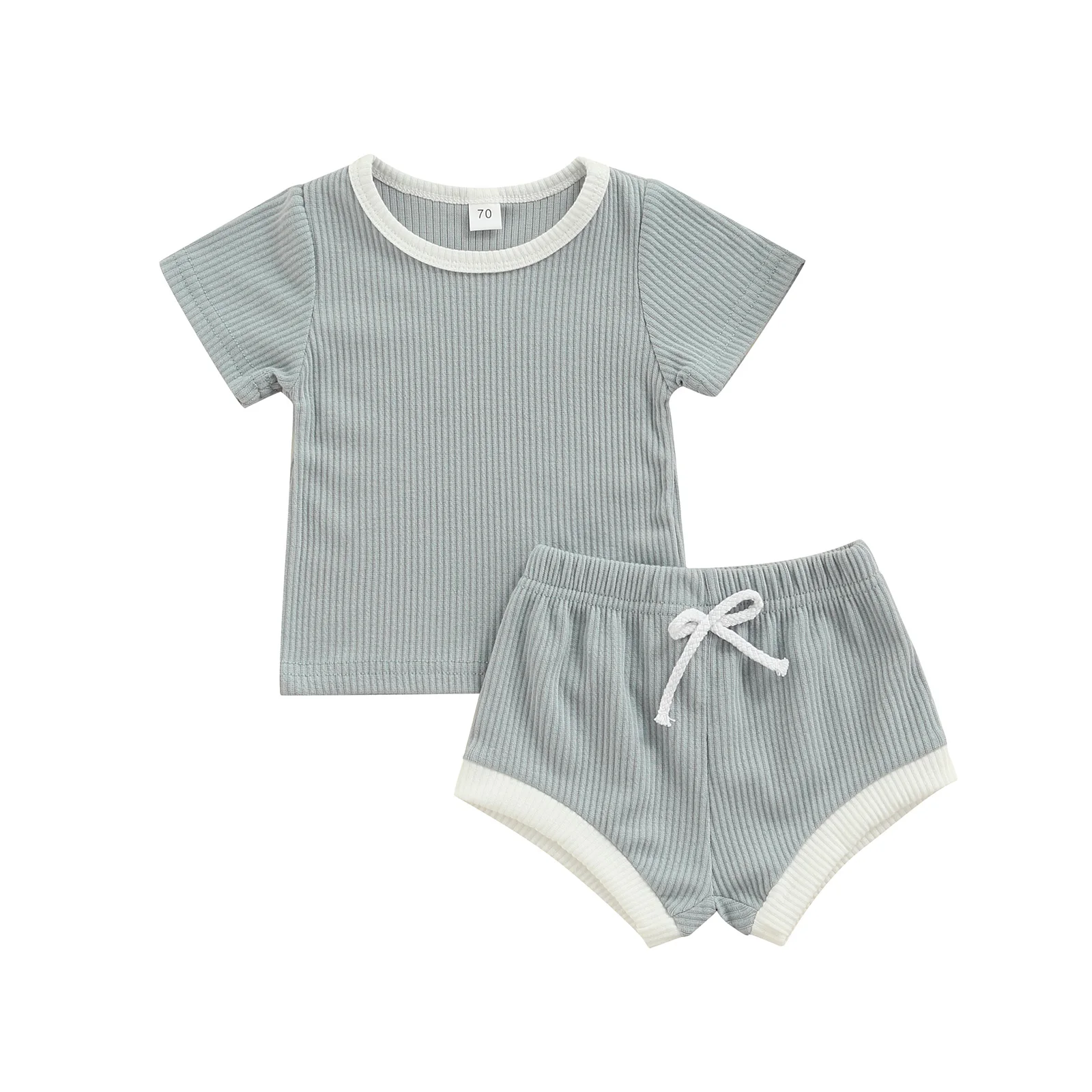 Summer New Kids Baby Girls Boys 2-piece Outfit Sets Solid Color Ribbed Cotton Top and Pocket Shorts Set for Children Boys Girls new baby clothing set	 Baby Clothing Set