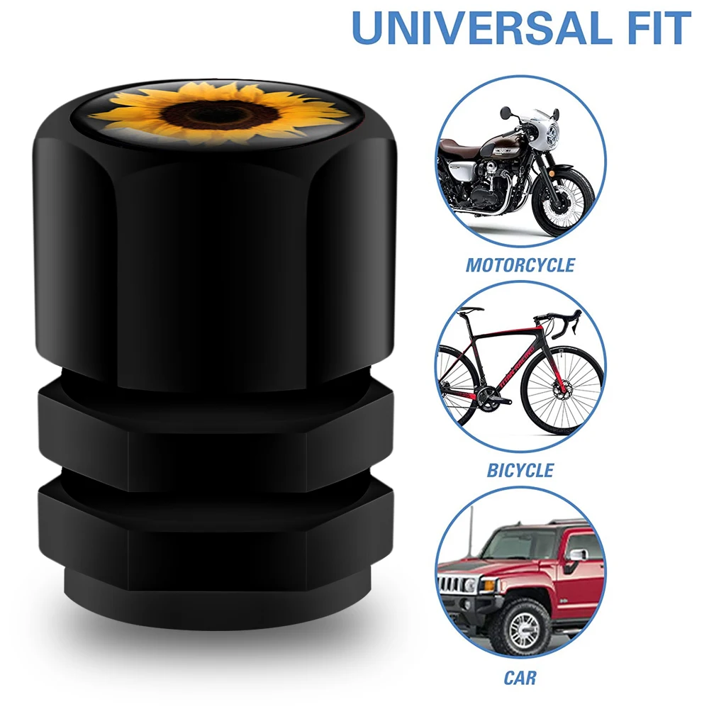Premium Metal Tire Valve Caps with Rubber Ring - Dust Proof Cover (Set of 4)