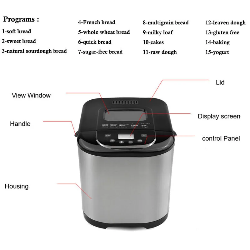 Home Bread Machine, Automatic Intelligent, Multifunctional Small Breakfast Bread Machine