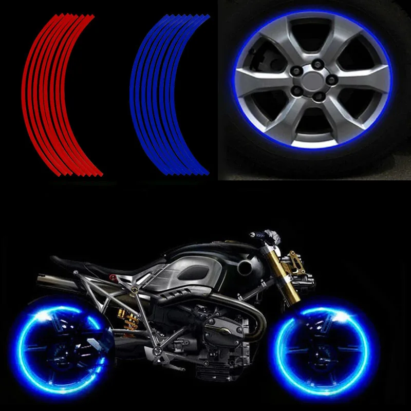 Motorcycle Stickers Wheel Tire Sticker Reflective Tape Suitable 16Pcs