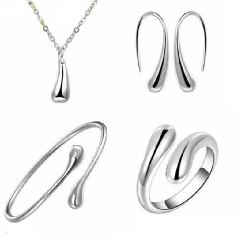 Fashion Teardrop Jewelry Set for Women Simple Ring Necklace Bracelet Earrings Four-piece Set Suitable for Engagement Jewelry - 5