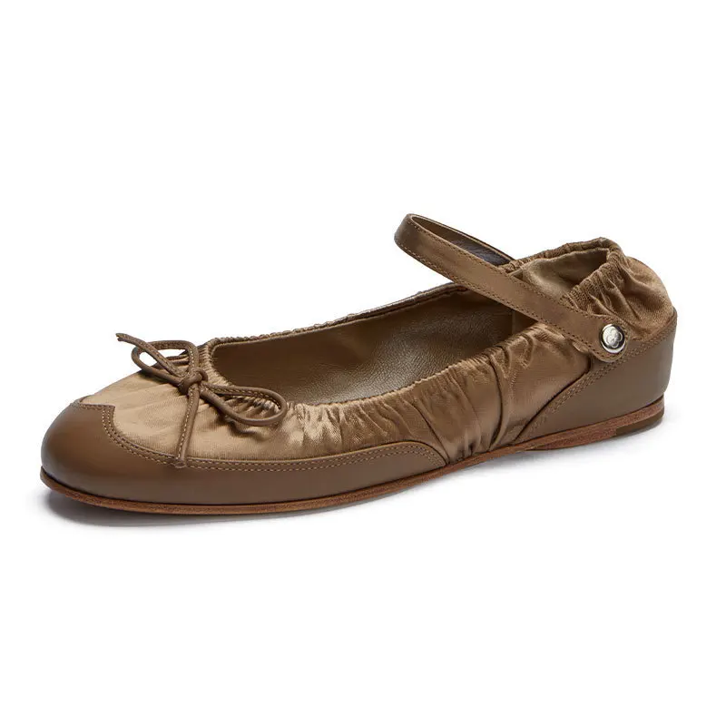 Small Fragrant Flat Bottom Ballet Shoes for Women with Retro and Popular Design, Pleated Mary Jane Women's Bow Tie Single Shoes