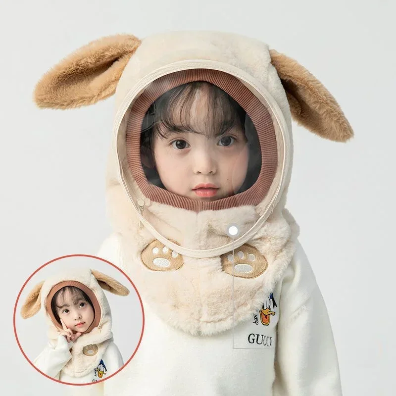 Windproof Children's Hats Autumn Winter Windproof Hats+masks for Kids Ear Protectors Girls Boys Cap Thickened Warm Baby Scarves