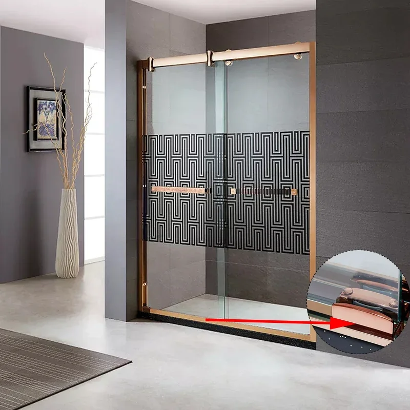 Customised Classic 304 Stainless Steel Metal Frame Bathroom Recessed Rectangular Double Sliding Tempered Glass Shower Door