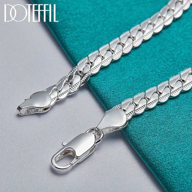 DOTEFFIL 925 Sterling Silver Bracelet 6mm 18/19/20cm Flat Side Chain Lobster Clasp For Woman Man Wedding Engagement Jewelry