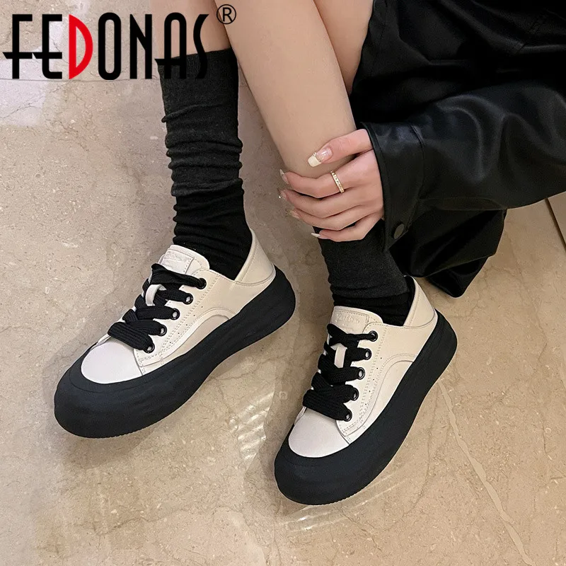 

FEDONAS Fashion Leisure Women Sneakers Genuine Leather Lace-Up Thick Platforms Casual Office Working Shoes Woman Spring Summer